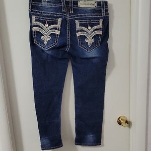Rock Revival Dark Blue Cropped Jeans with Embroidery